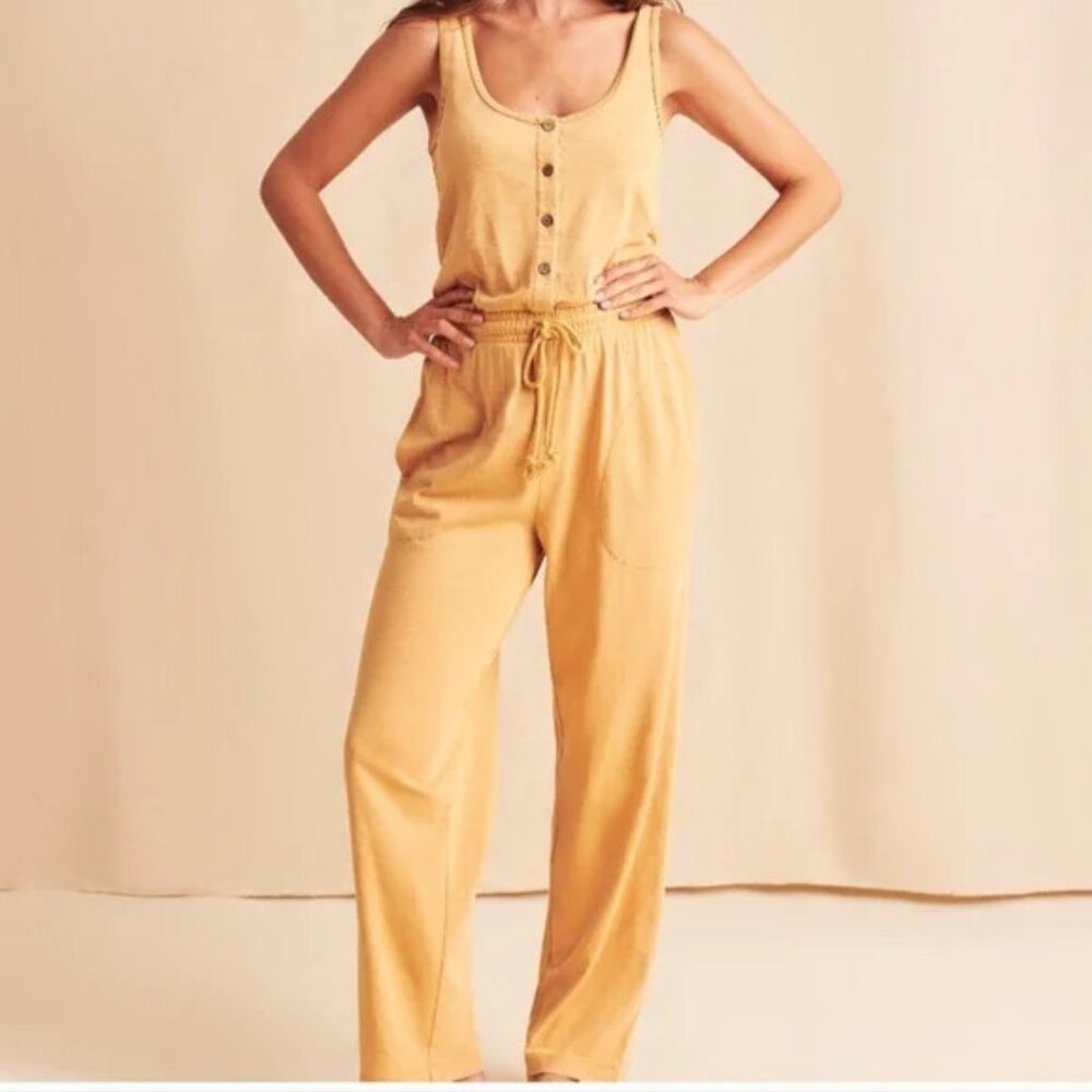 Faherty Terra Organic Cotton Loungewear Jumpsuit Yellow Sleeveless M